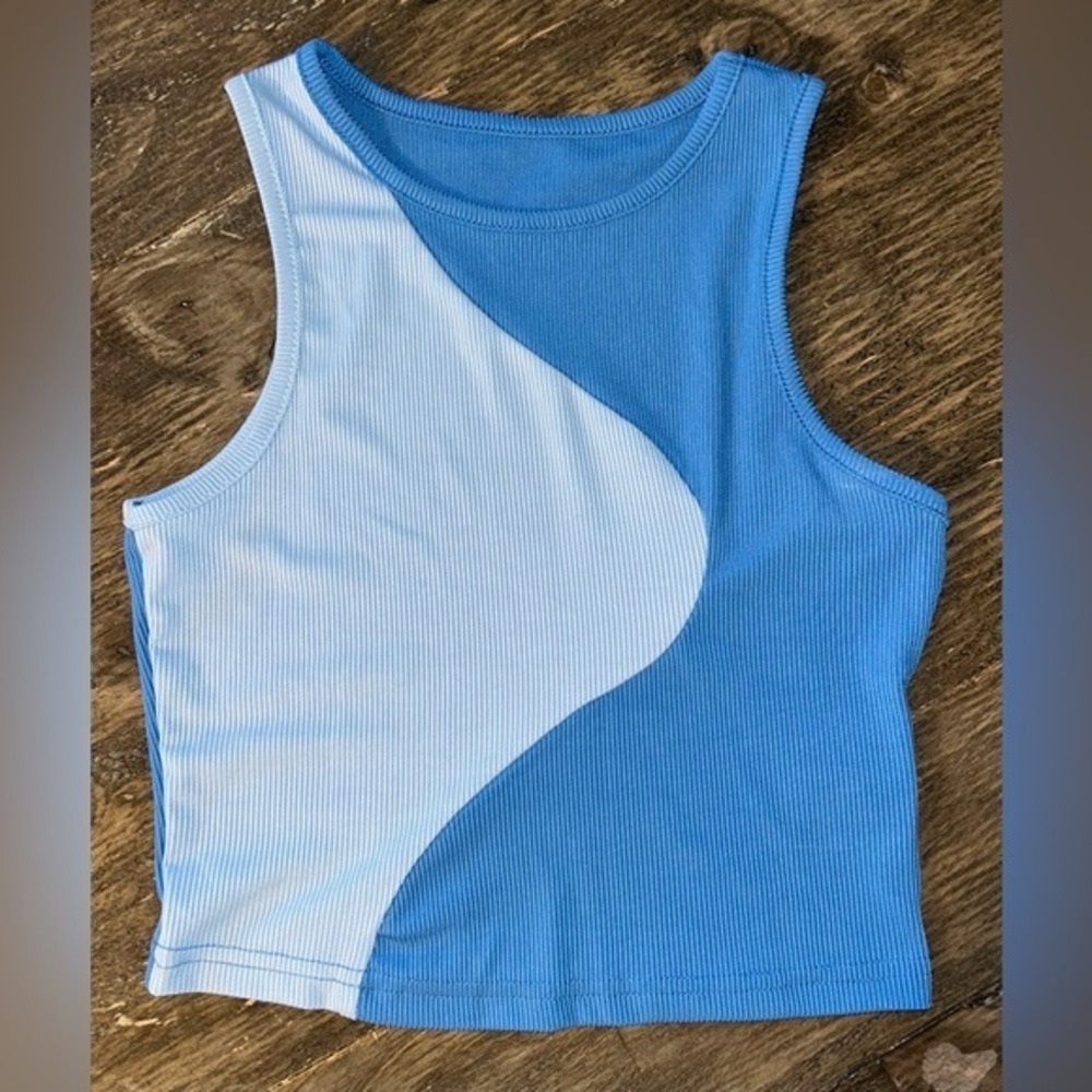 Color Block Ribbed Knit Tank Top Size Small  Light Blue/Azure Blue Combo. NWOT